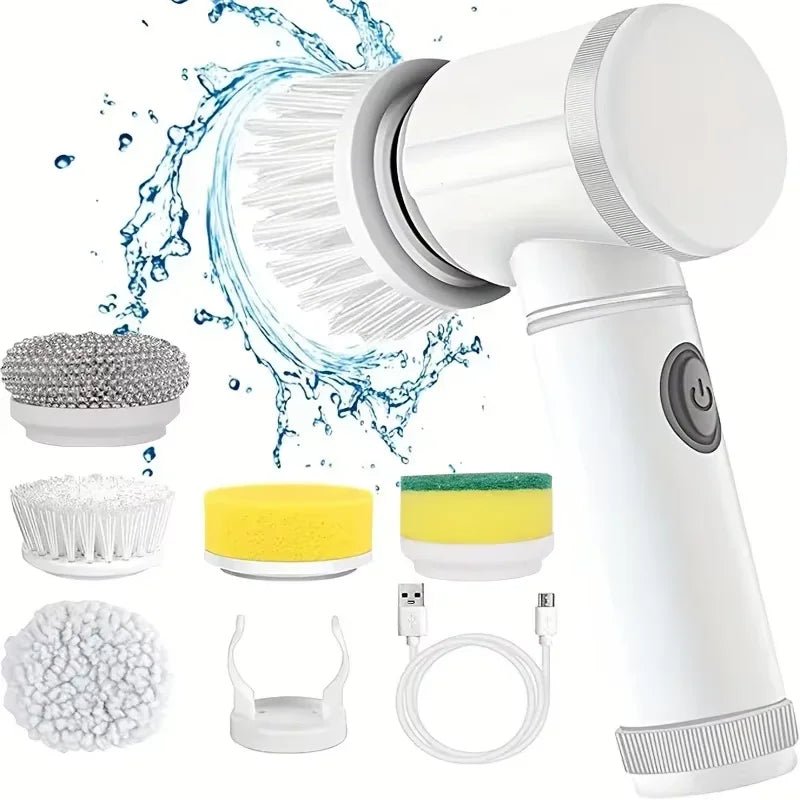 Electric Cordless Cleaning Brush with 5 Replaceable Heads