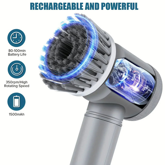 Electric Cordless Cleaning Brush with 5 Replaceable Heads