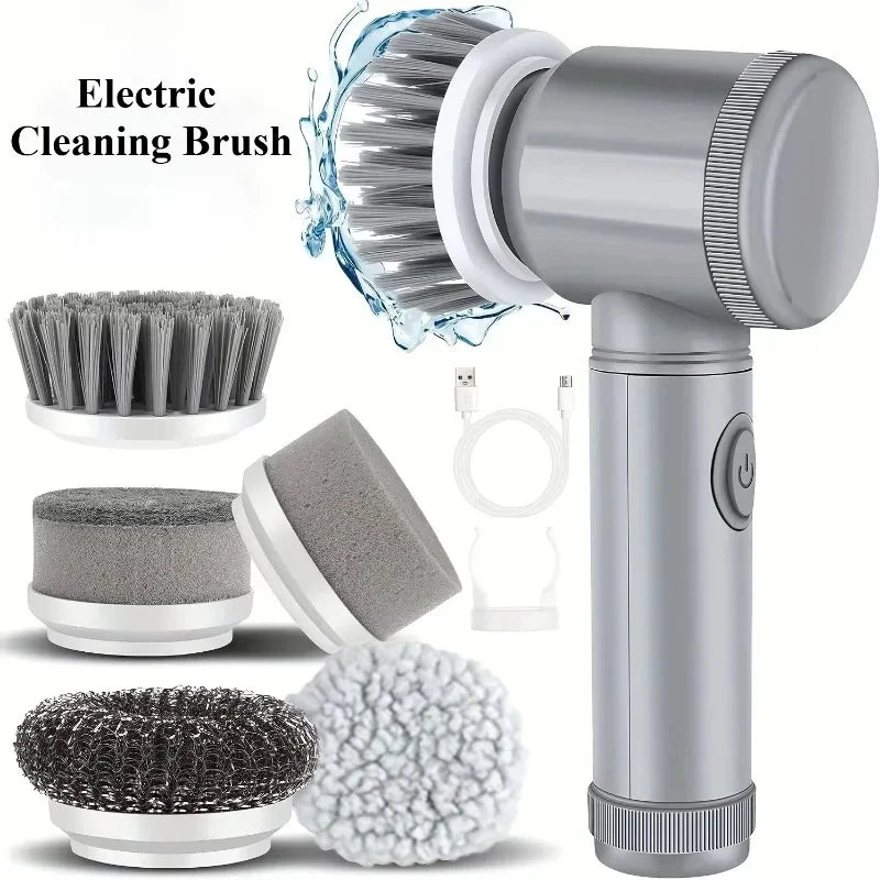 Electric Cordless Cleaning Brush with 5 Replaceable Heads
