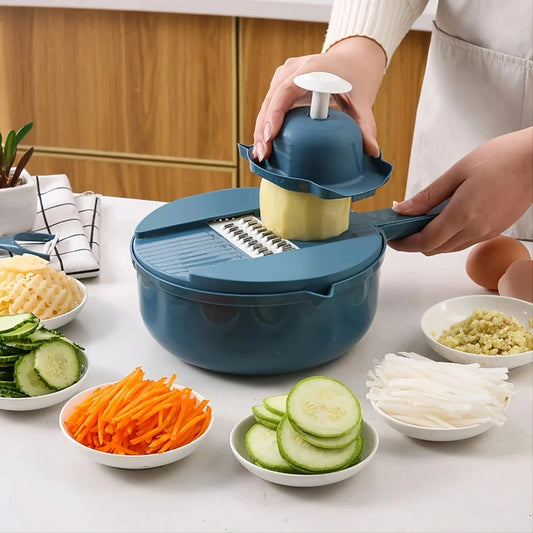 9-in-1 Vegetable Shredder with Integrated Drain Basket