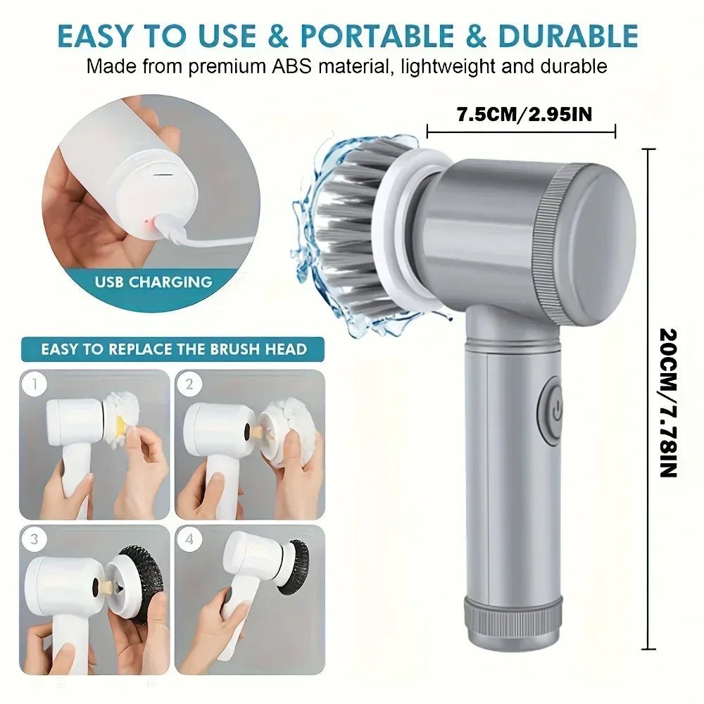 Electric Cordless Cleaning Brush with 5 Replaceable Heads