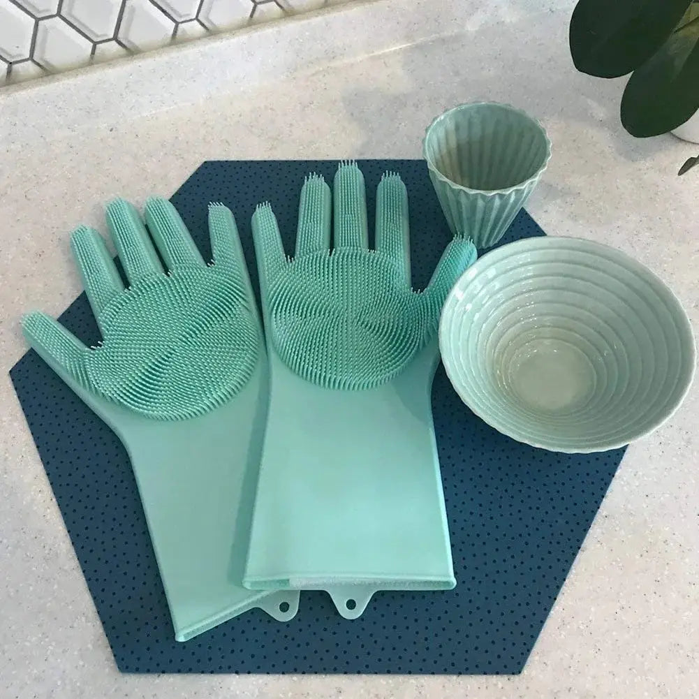Silicone Washing Up Gloves with Built-in Scrubbers
