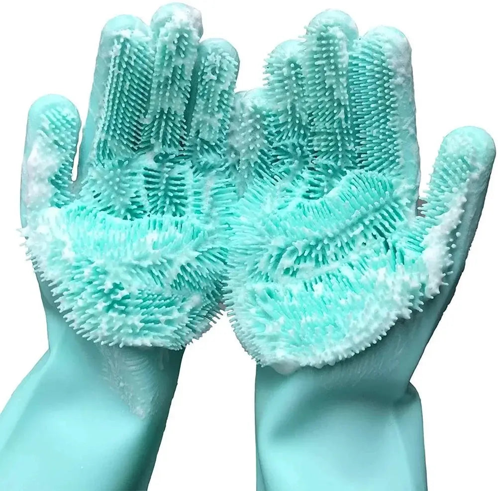 Silicone Washing Up Gloves with Built-in Scrubbers