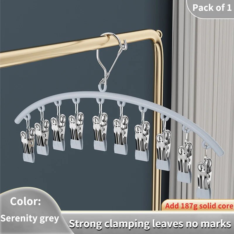 Stainless Steel Space-Saving Peg Hanger (10 Clips)