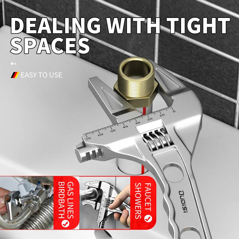 Wide-Jaw Adjustable Spanner for Tight Spaces & Plumbing