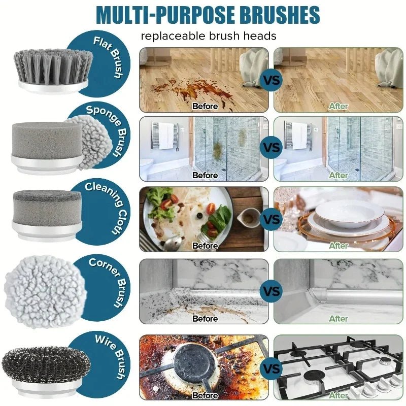 Electric Cordless Cleaning Brush with 5 Replaceable Heads