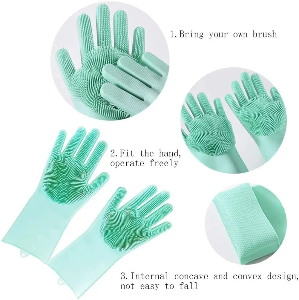 Silicone Washing Up Gloves with Built-in Scrubbers