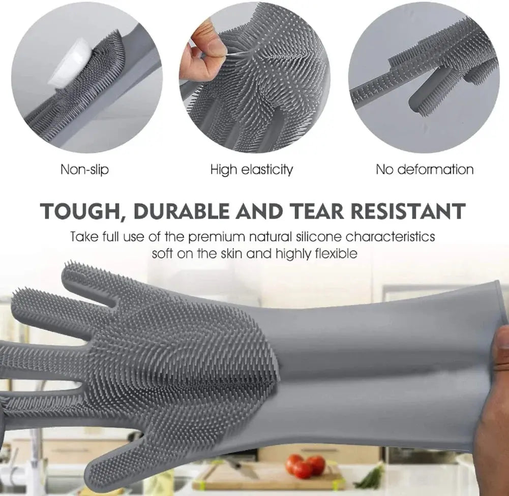 Silicone Washing Up Gloves with Built-in Scrubbers