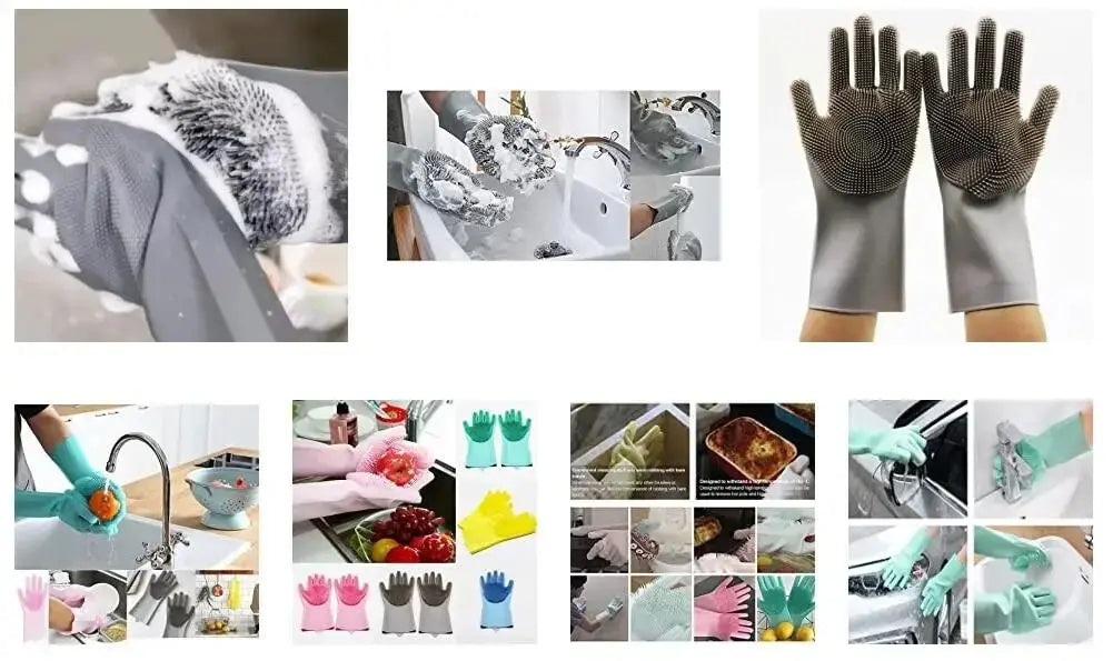 Silicone Washing Up Gloves with Built-in Scrubbers