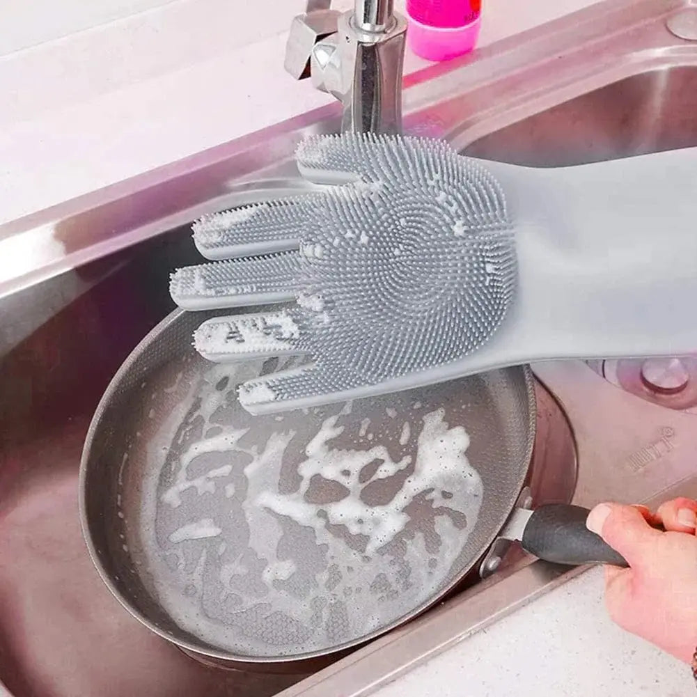 Silicone Washing Up Gloves with Built-in Scrubbers