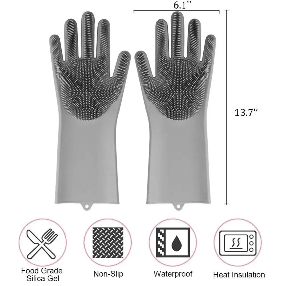 Silicone Washing Up Gloves with Built-in Scrubbers