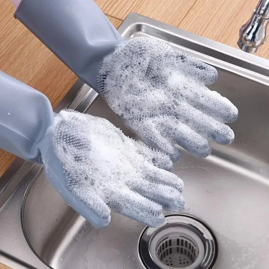 Silicone Washing Up Gloves with Built-in Scrubbers