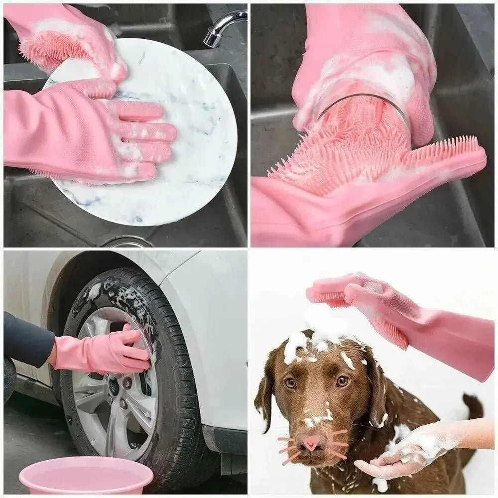 Silicone Washing Up Gloves with Built-in Scrubbers