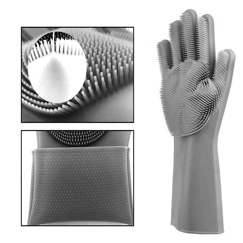 Silicone Washing Up Gloves with Built-in Scrubbers