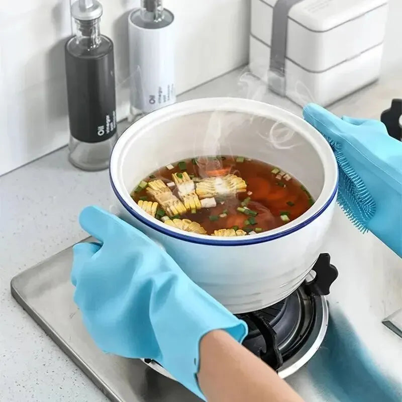 Silicone Washing Up Gloves with Built-in Scrubbers